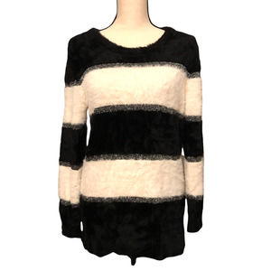 Marc New York Black, White and Silver Striped Soft Tunic Sweater, Size Medium